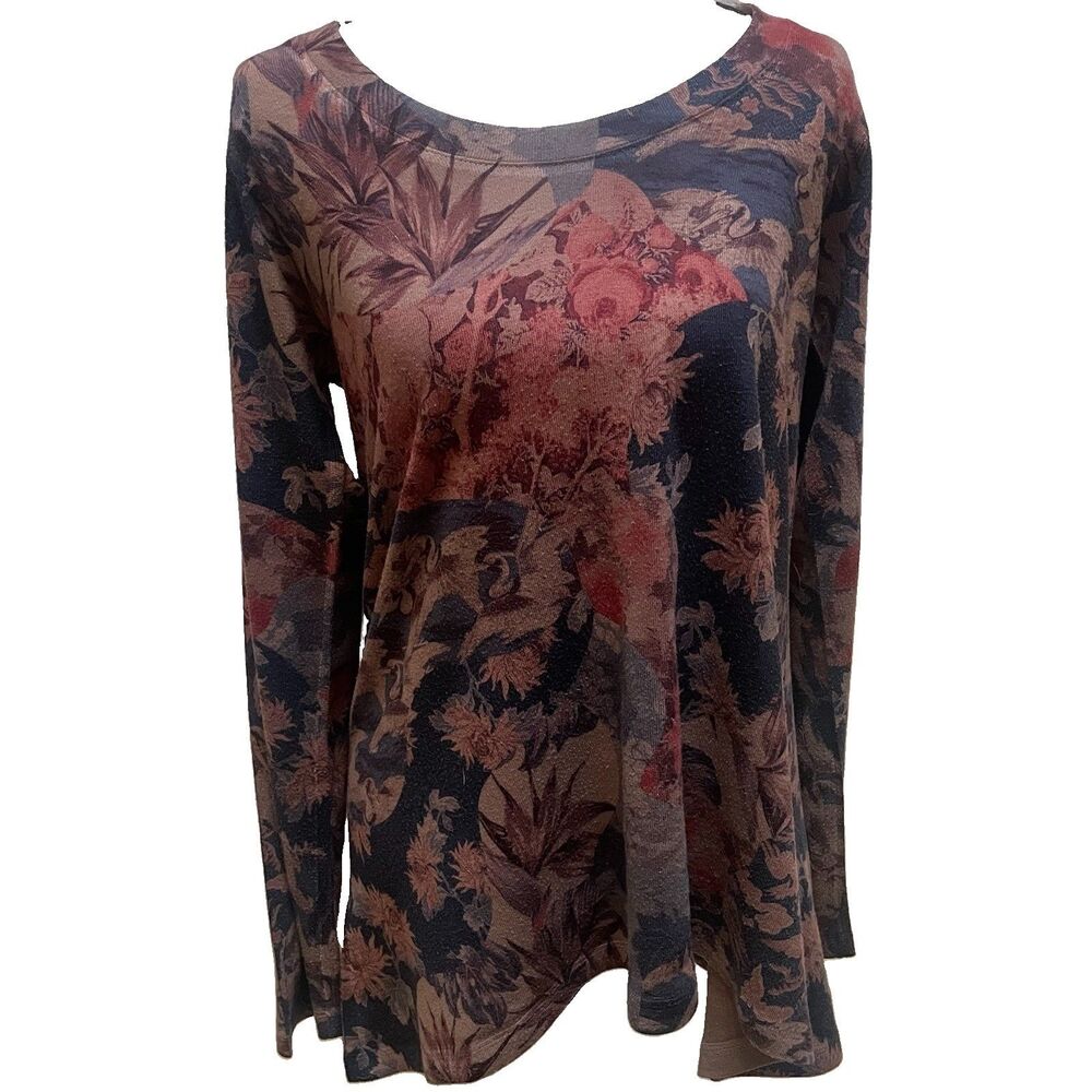 Soft Surroundings Millie Tunic Top Tapestry Floral Bird Knit M Feminine Romantic